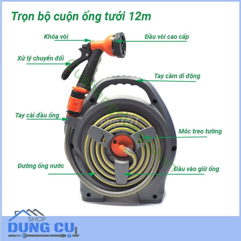 Bộ vòi rửa xe tưới cây kèm vòi cuộn 12m