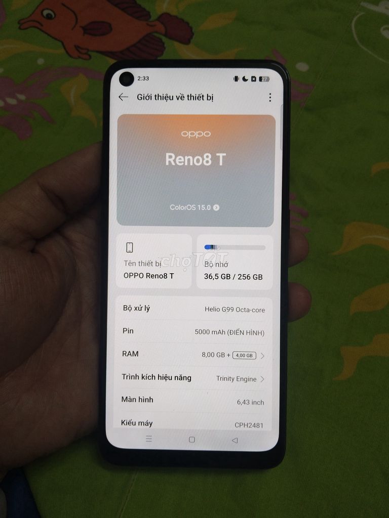E bán đt Oppo Reno8 T Ram 8G-256GB Đen. Mua bán Điện thoại tại Quận 12 Tp Hồ Chí Minh được đăng bởi Cuong hình 1
