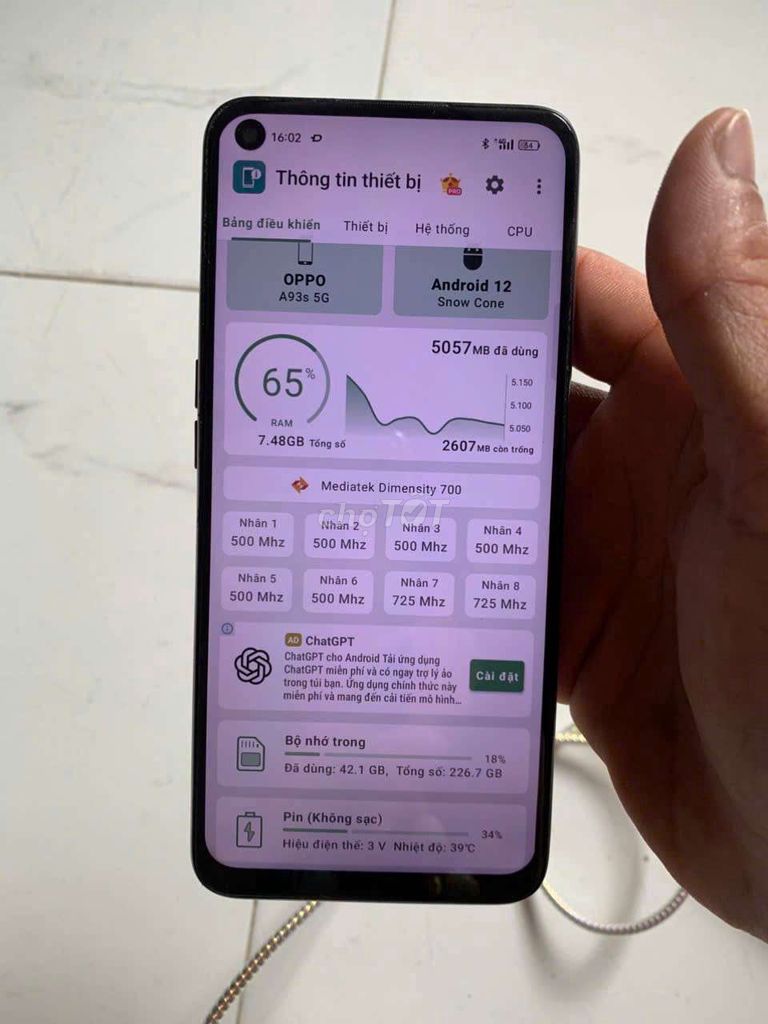 Oppo A93S 5G 256GB Trắng. Mua bán Điện thoại tại Thành phố Long Xuyên An Giang được đăng bởi Quốc Thuận hình 1