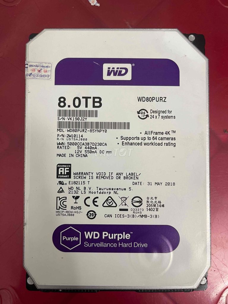 Ổ cứng WD WD80PURZ 8TB Tím. Mua bán Linh kiện (RAM, Card...) tại Quận 11 Tp Hồ Chí Minh được đăng bởi Mua Bán Hàng Thanh Lý hình 1