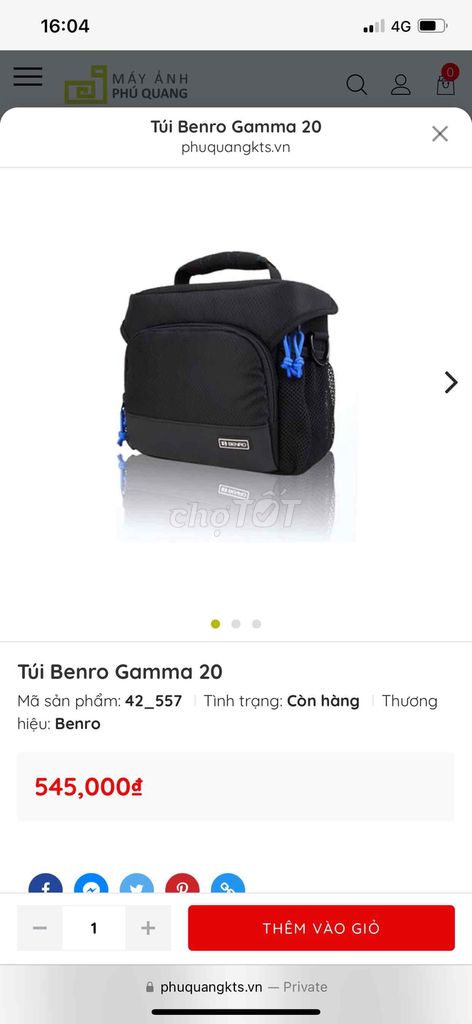 (P. Thảo Điền - Q.2) Balo máy ảnh Benro Gamma 20