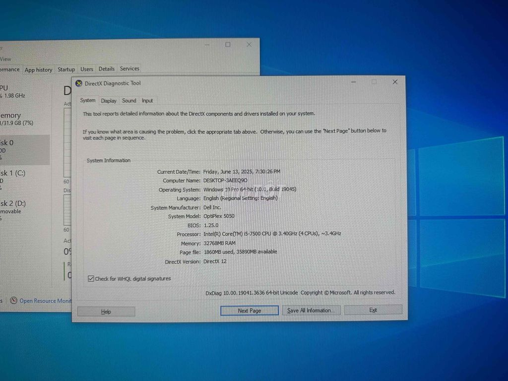 Dell Optiplex i5, RAM 32GB, SSD 256GB