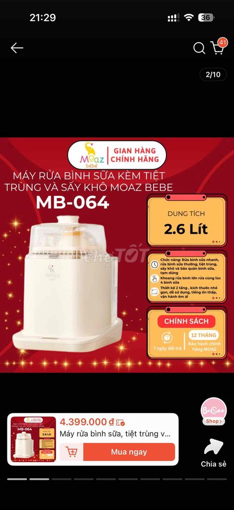 Máy rửa bình sữa Moaz BéBé MB-064. Mua bán Mẹ và bé tại Quận Ngũ Hành Sơn Đà Nẵng được đăng bởi Như Khánh hình 1