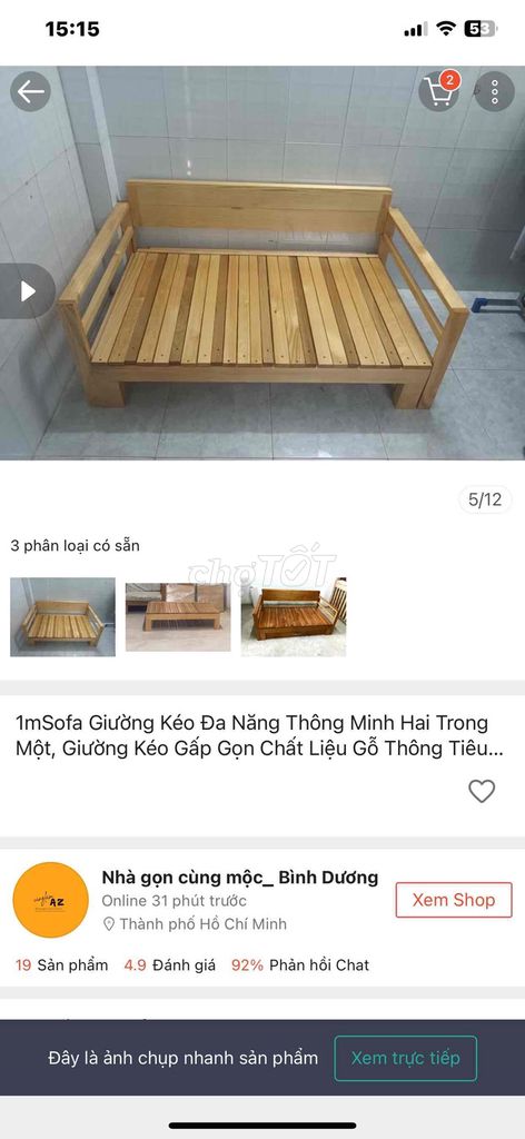 Ghế sofa giường gỗ thông 1m x 6 tấc. Mua bán Giường, chăn ga gối nệm tại Quận 8 Tp Hồ Chí Minh được đăng bởi Thanh Thuỷ hình 1