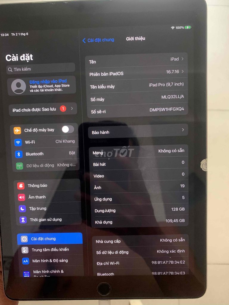 Apple iPad Pro 9.7 inch 128GB Bạc. Mua bán Máy tính bảng tại Huyện Bình Chánh Tp Hồ Chí Minh được đăng bởi Khang Mach hình 1