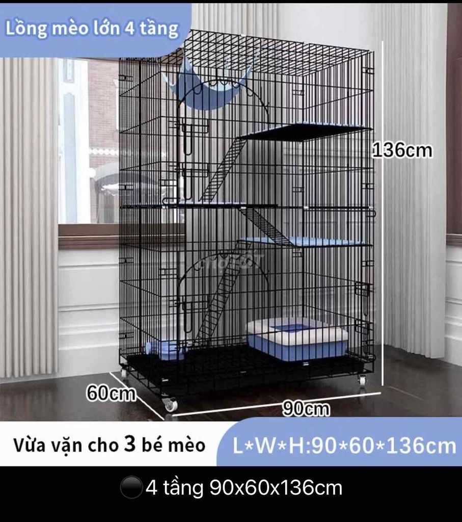 Lồng mèo Kim loại Đen 90x60x136cm. Mua bán Phụ kiện, Thức ăn, Dịch vụ tại Quận Tân Phú Tp Hồ Chí Minh được đăng bởi Khắc Huy hình 1