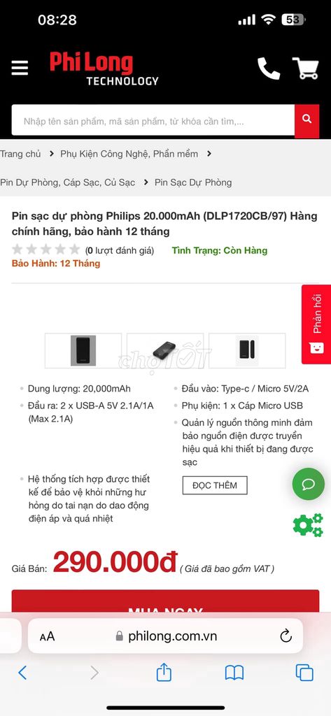 Pin dự Phòng Philips 20000mAH