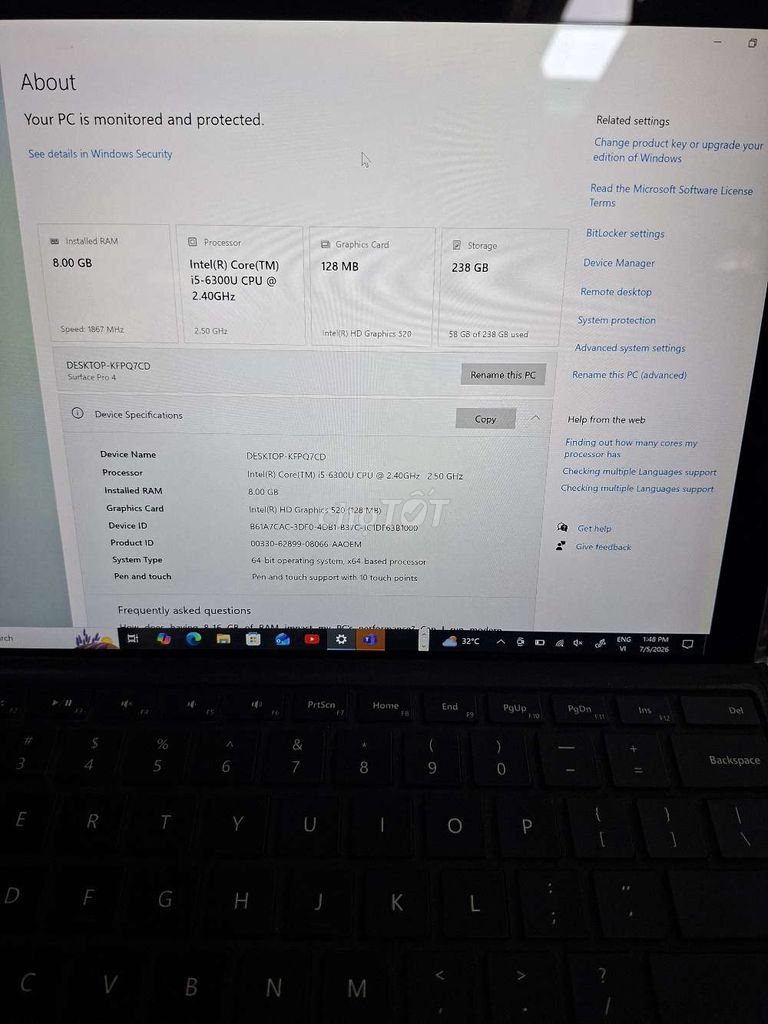 Microsoft Surface Pro 4 i5 8GB/256GB Bạc. Mua bán Máy tính bảng tại Quận Bình Tân Tp Hồ Chí Minh được đăng bởi V I N H hình 1
