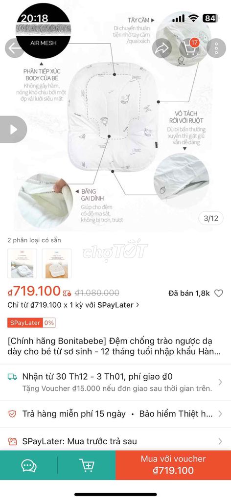 Pass Đệm chống trào ngược BONITABEBE