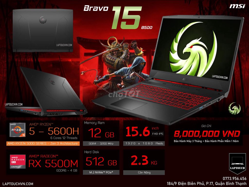 MSI Bravo 15 - B5DD [ RX 5500M - 4 GB ]. Mua bán Laptop tại Quận Bình Thạnh Tp Hồ Chí Minh được đăng bởi Cửa Hàng Máy Tính Laptouch VN hình 1