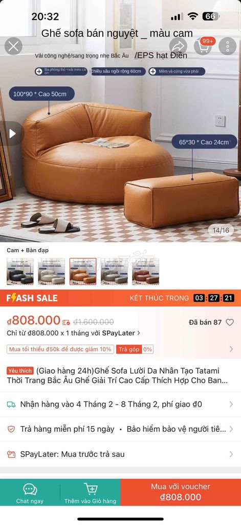 Sofa đơn lười, da mềm, màu siêu đẹp