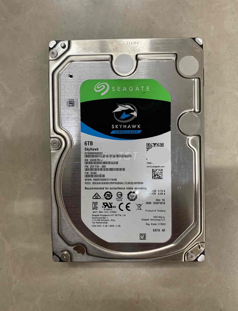 Ổ cứng Seagate SkyHawk 6TB sk100%. Mua bán Linh kiện (RAM, Card...) tại Quận Tân Phú Tp Hồ Chí Minh được đăng bởi Nguyễn Phong hình 1