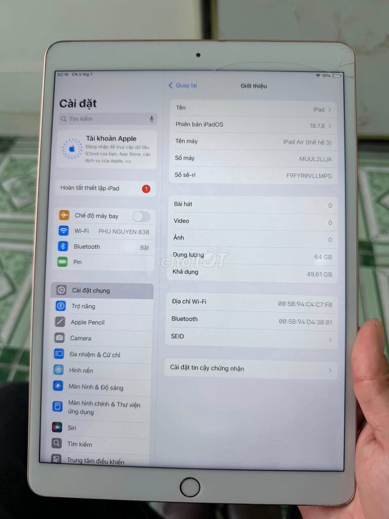 Apple iPad Air 3 64GB Vàng hồng Đã sử dụng. Mua bán Máy tính bảng tại Quận 5 Tp Hồ Chí Minh được đăng bởi Hội Đồ Điện Tử hình 1