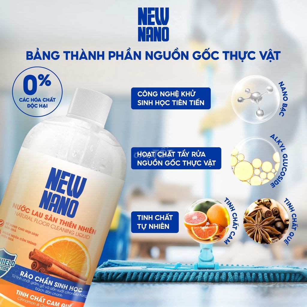 Nước lau sàn New Nano Cam quế 1 lít. Mua bán Thiết bị vệ sinh, nhà tắm tại Thành phố Vũng Tàu Bà Rịa - Vũng Tàu được đăng bởi Nano Viet hình 1