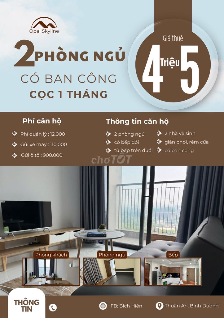 Chủ cho thuê nhanh căn 2PN-4tr5 có ban công,bếp đôi, chỉ cọc 1 tháng