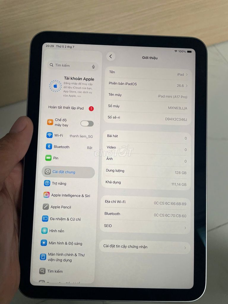 Apple iPad Mini 7 Xám 128GB 8.3 inch Like new. Mua bán Máy tính bảng tại Quận 5 Tp Hồ Chí Minh được đăng bởi liem hình 1