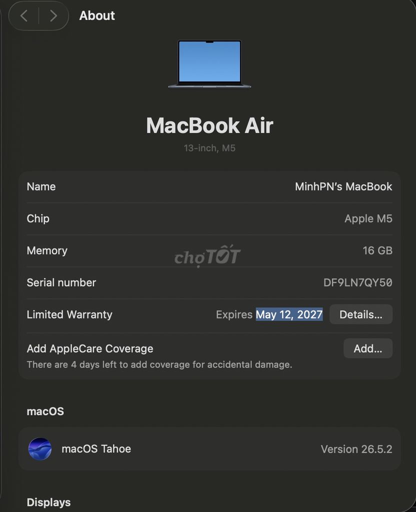 Apple MacBook Air M5 16GB Xám Đã sử dụng. Mua bán Laptop tại Quận Hà Đông Hà Nội được đăng bởi Ngọc Minh hình 1