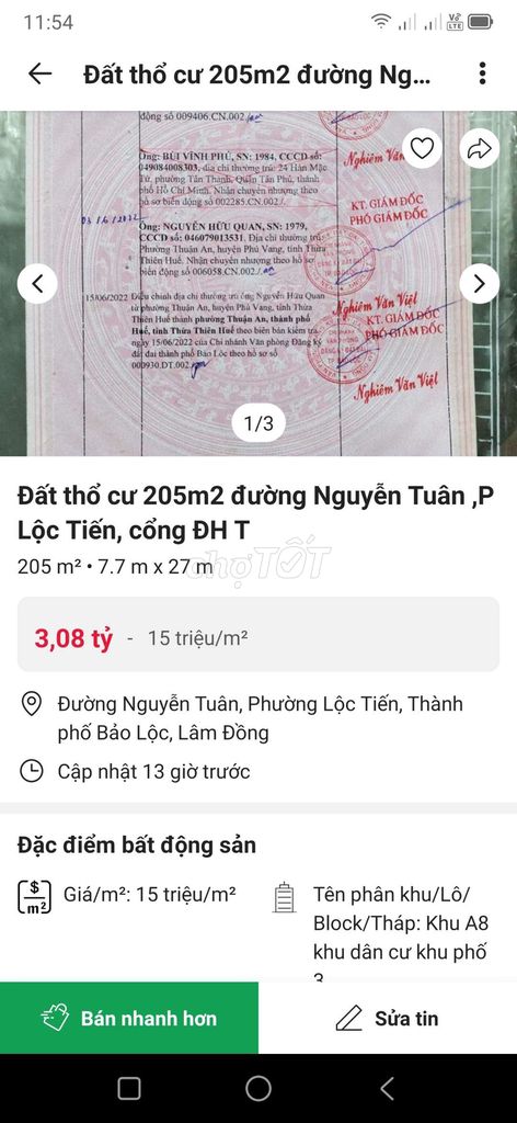 Đất nền 205m2 full thổ cư, đối diện ĐH TĐT ,view tuyệt vời,phù hợp KD