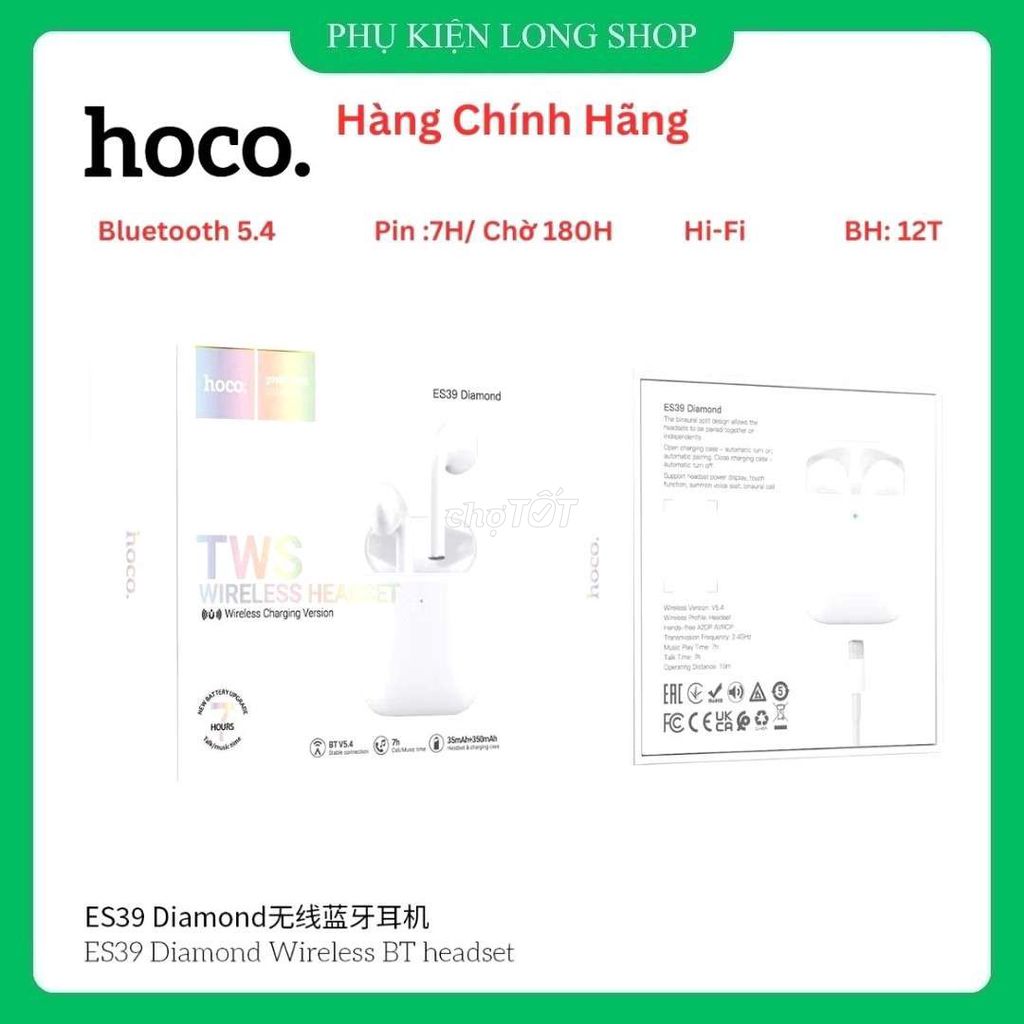 Tai nghe Hoco ES39 Diamond Trắng. Mua bán Tivi, Âm thanh tại Huyện Châu Đức Bà Rịa - Vũng Tàu được đăng bởi Long Shop hình 1