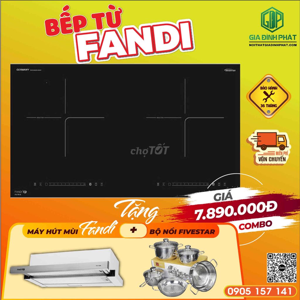 Combo Bếp Từ + Hút Mùi Fandi Tặng Bộ Nồi 5 Món