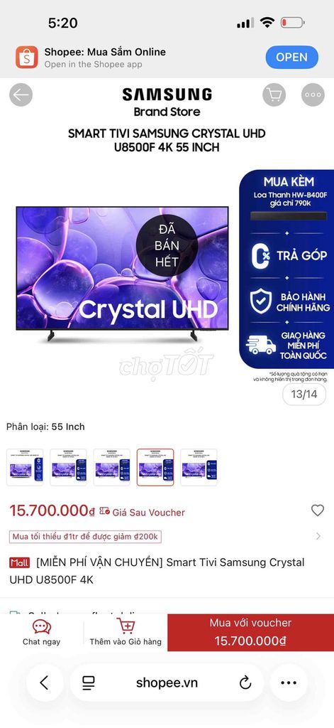 Smart TV Samsung U8500F 55 inch. Mua bán Tivi, Âm thanh tại Quận Ninh Kiều Cần Thơ được đăng bởi Quang Khải Lê hình 1