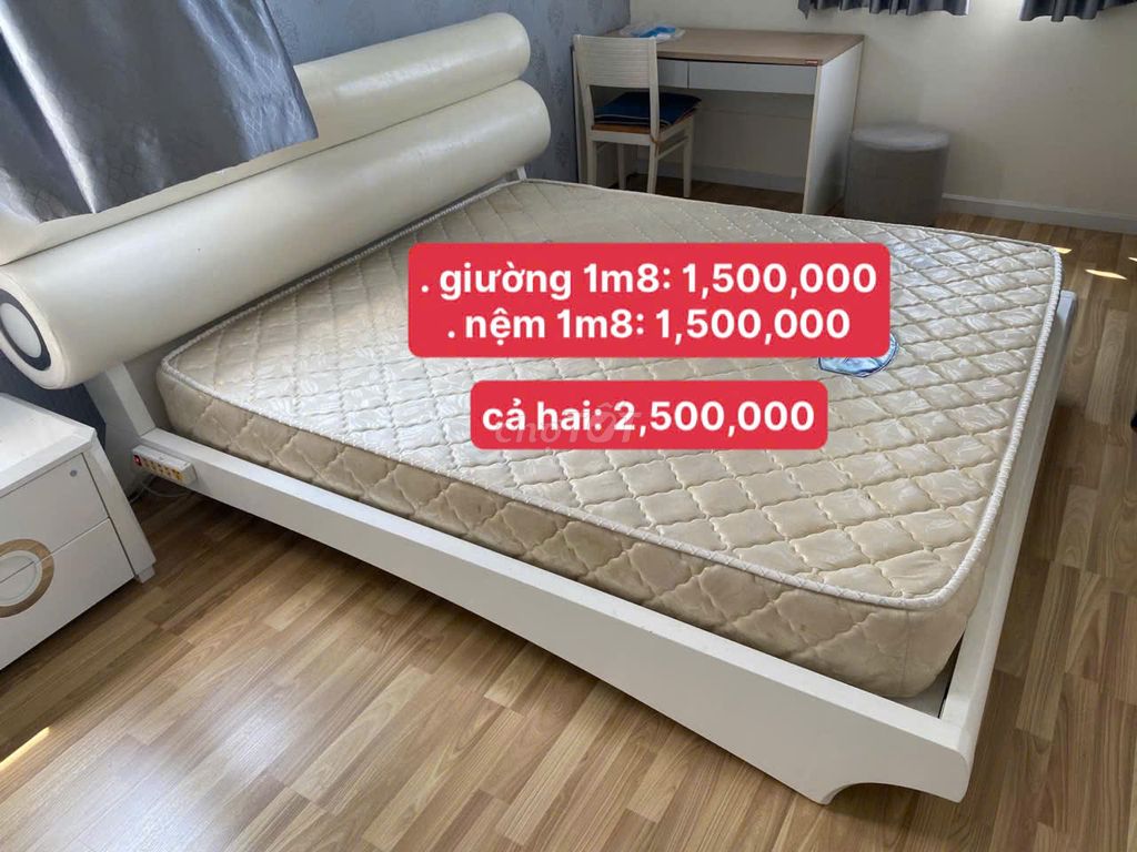 GIƯỜNG & NỆM 1.8m x 2m màu trắng