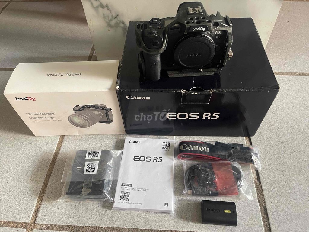 canon R5 full box + cage ốp